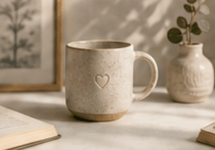 Ceramic mug in a calm handmade studio