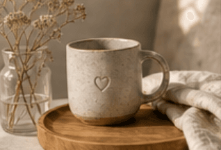 Ceramic mug in a warm styled product scene