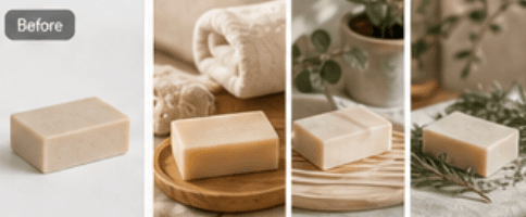 Handmade soap before and styled scenes