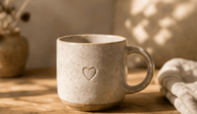 Ceramic mug in warm window light