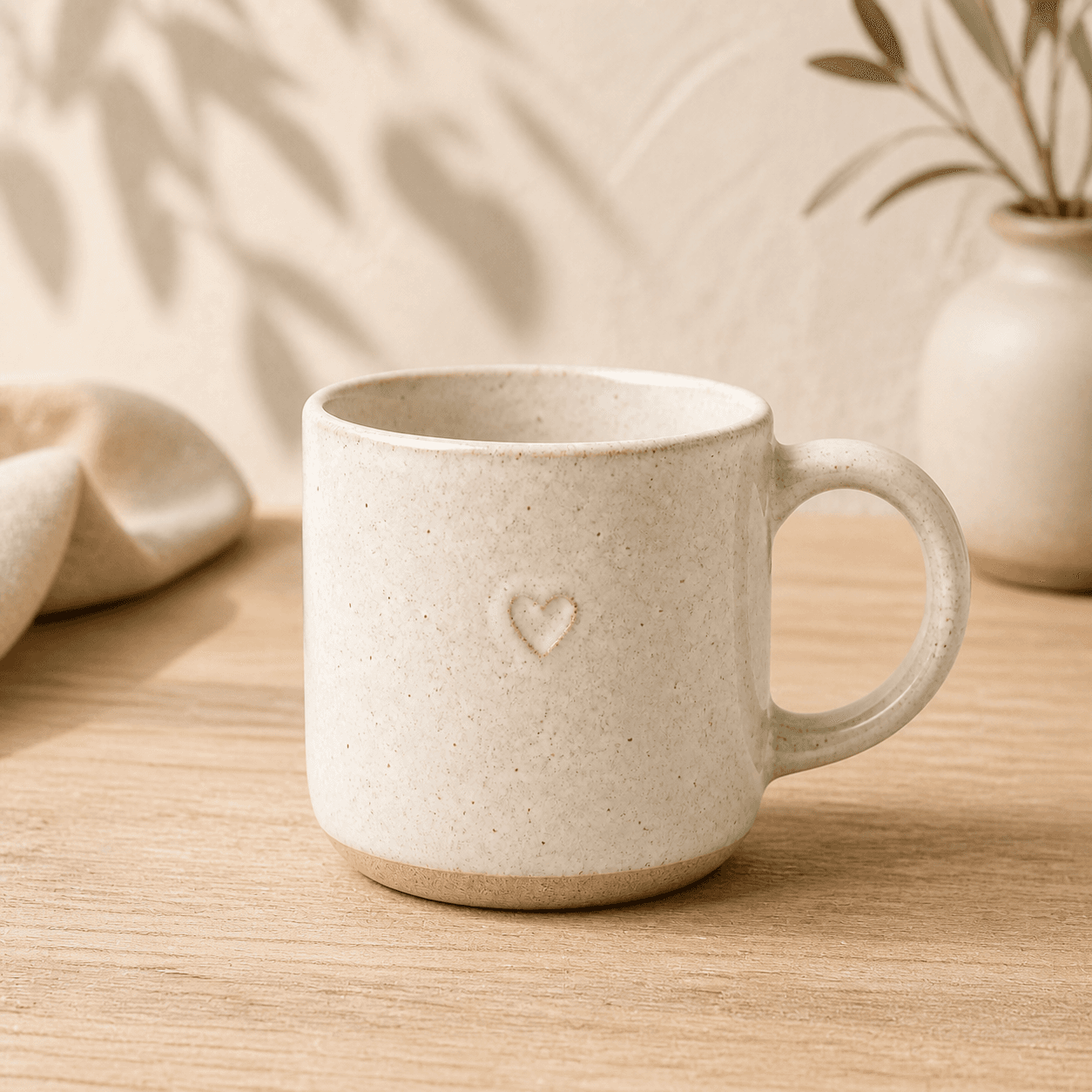 Ceramic mug in warm window light