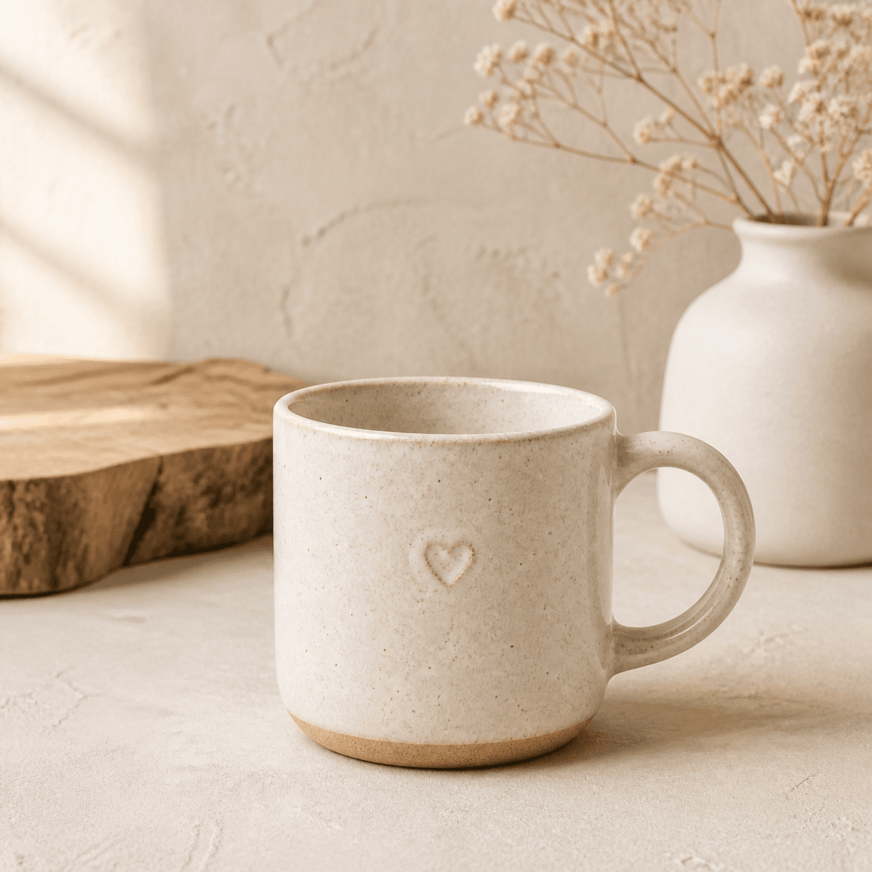 Ceramic mug in a calm handmade studio